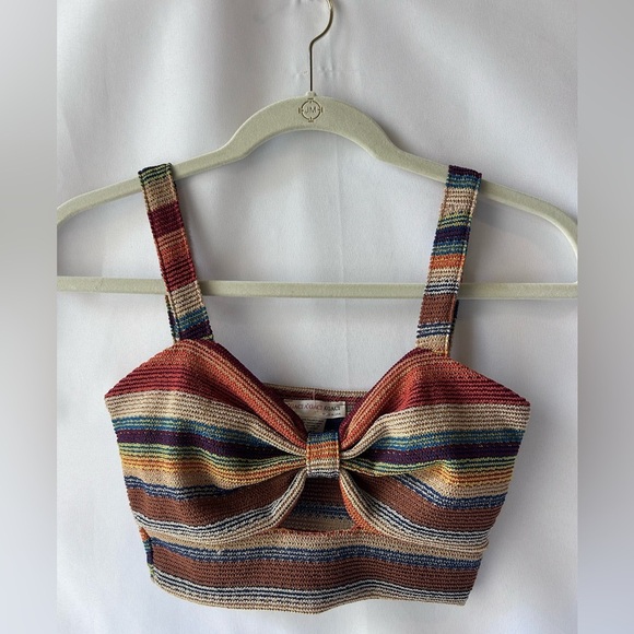 a'gaci Brown and Blue Sleeveless Tie Front Crop Tank Top - Picture 3 of 4